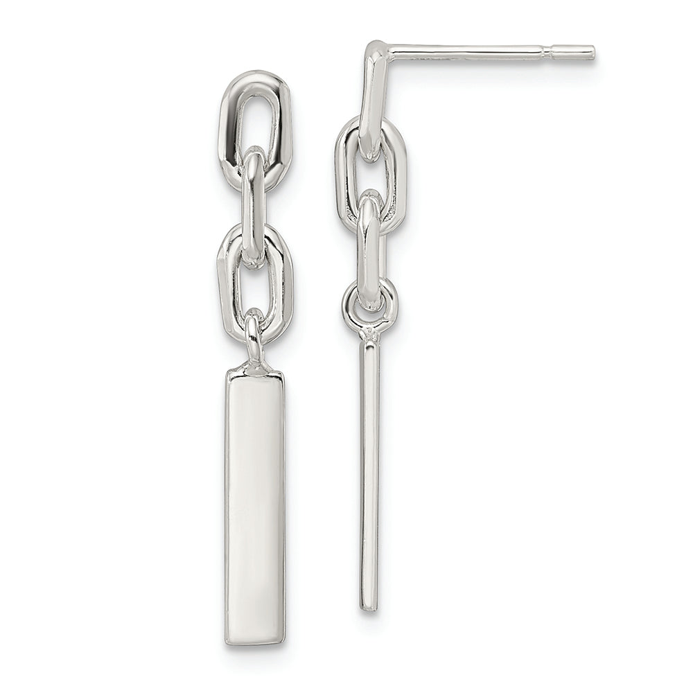 Sterling Silver Polished Bar Dangle Post Earrings