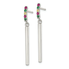 Load image into Gallery viewer, Sterling Silver Red/Green/Yellow CZ Dangle Bar Post Earrings
