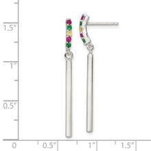 Load image into Gallery viewer, Sterling Silver Red/Green/Yellow CZ Dangle Bar Post Earrings
