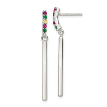 Load image into Gallery viewer, Sterling Silver Red/Green/Yellow CZ Dangle Bar Post Earrings
