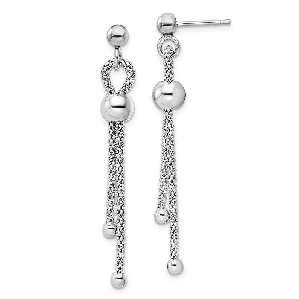 Sterling Silver Rhodium-plated Polished Ball Chain Dangle Post Earrings