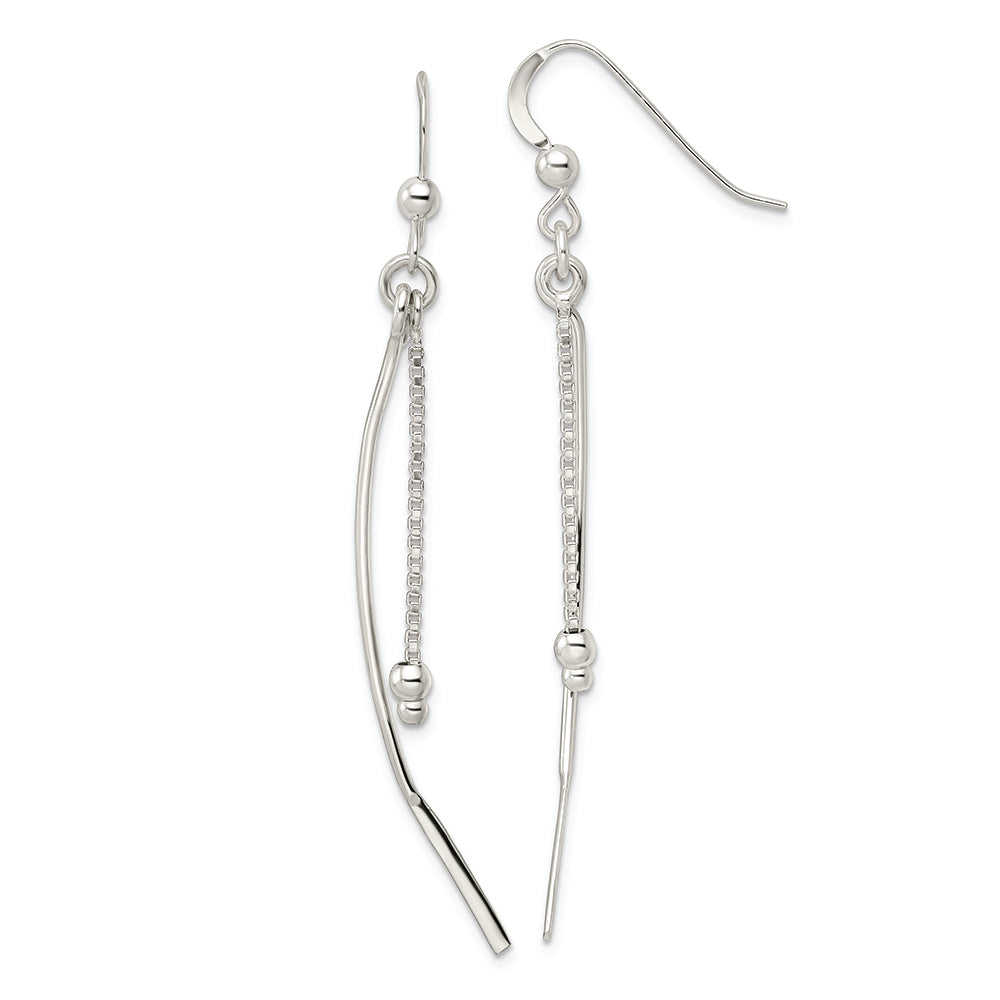 Sterling Silver Bar and Chain w/Beads Dangle Earrings