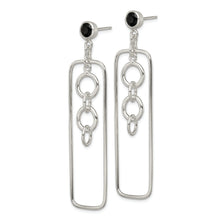 Load image into Gallery viewer, Sterling Silver Black CZ Rectangle and Chain Dangle Post Earrings
