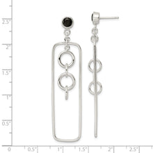 Load image into Gallery viewer, Sterling Silver Black CZ Rectangle and Chain Dangle Post Earrings
