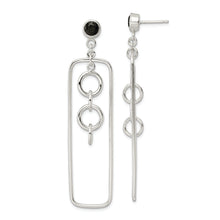 Load image into Gallery viewer, Sterling Silver Black CZ Rectangle and Chain Dangle Post Earrings
