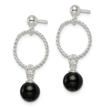 Load image into Gallery viewer, Sterling Silver Polished Onyx in Circle Dangle Post Earrings

