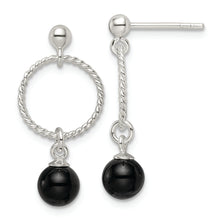 Load image into Gallery viewer, Sterling Silver Polished Onyx in Circle Dangle Post Earrings
