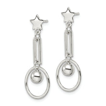 Load image into Gallery viewer, Sterling Silver Polished Star and Circle Dangle Post Earrings
