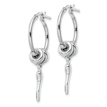 Load image into Gallery viewer, Sterling Silver Rhodium-plated D/C Bead Italian Horn Dangle Hoop Earrings
