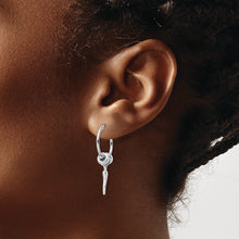 Load image into Gallery viewer, Sterling Silver Rhodium-plated D/C Bead Italian Horn Dangle Hoop Earrings
