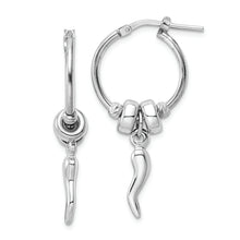 Load image into Gallery viewer, Sterling Silver Rhodium-plated D/C Bead Italian Horn Dangle Hoop Earrings
