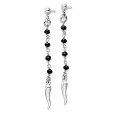 Load image into Gallery viewer, Sterling Silver Rhodium-plated Black Glass Beads Italian Horn Dangle Earrin
