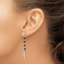 Load image into Gallery viewer, Sterling Silver Rhodium-plated Black Glass Beads Italian Horn Dangle Earrin
