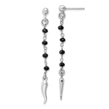 Load image into Gallery viewer, Sterling Silver Rhodium-plated Black Glass Beads Italian Horn Dangle Earrin
