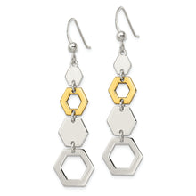 Load image into Gallery viewer, Sterling Silver Gold-tone Hexagon Dangle Earrings
