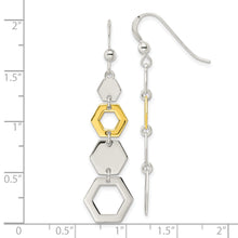 Load image into Gallery viewer, Sterling Silver Gold-tone Hexagon Dangle Earrings
