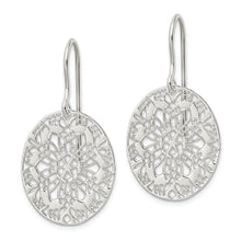 Load image into Gallery viewer, Sterling Silver Polished Floral Oval Dangle Earrings
