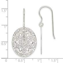Load image into Gallery viewer, Sterling Silver Polished Floral Oval Dangle Earrings
