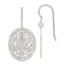 Load image into Gallery viewer, Sterling Silver Polished Floral Oval Dangle Earrings
