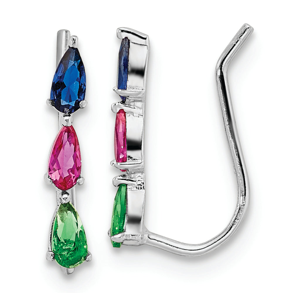 Sterling Silver Rhodium-plated Polished Multi-color CZ Earrings