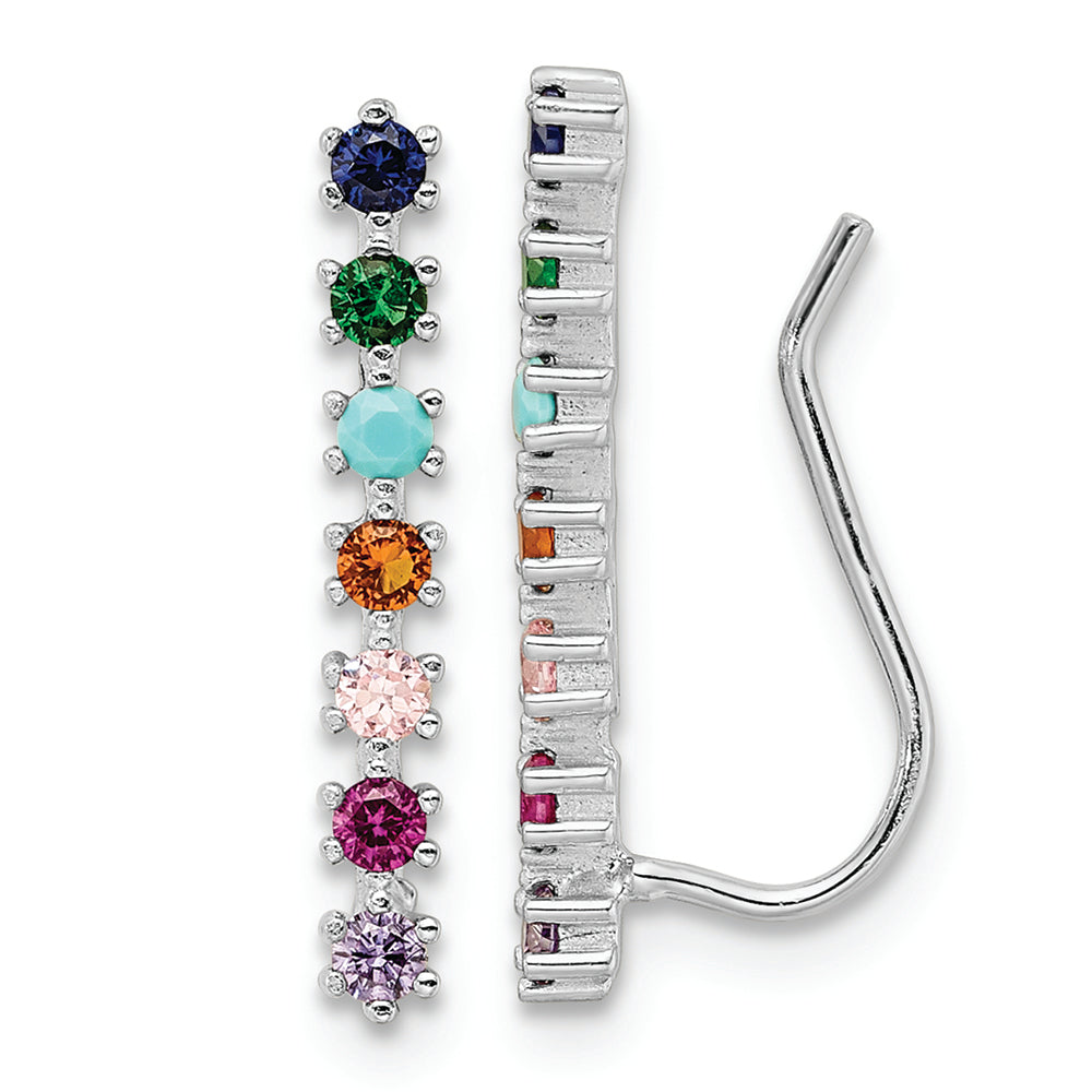 Sterling Silver Rhodium-plated Polished Multi-color CZ Earrings