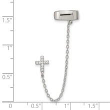Load image into Gallery viewer, Sterling Silver Rhodium-plated CZ Cross 1 Individual Post with Cuff Earring
