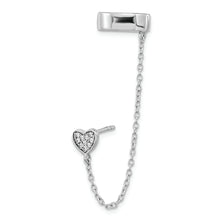 Load image into Gallery viewer, Sterling Silver Rhodium-plated CZ Heart 1 Individual Post with Cuff Earring
