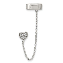 Load image into Gallery viewer, Sterling Silver Rhodium-plated CZ Heart 1 Individual Post with Cuff Earring
