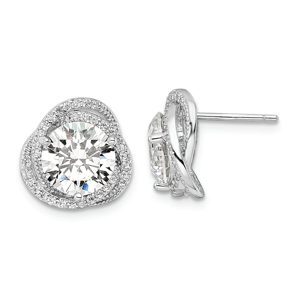 Sterling Silver Rhodium-plated Polished 12mm Round CZ Post Earrings