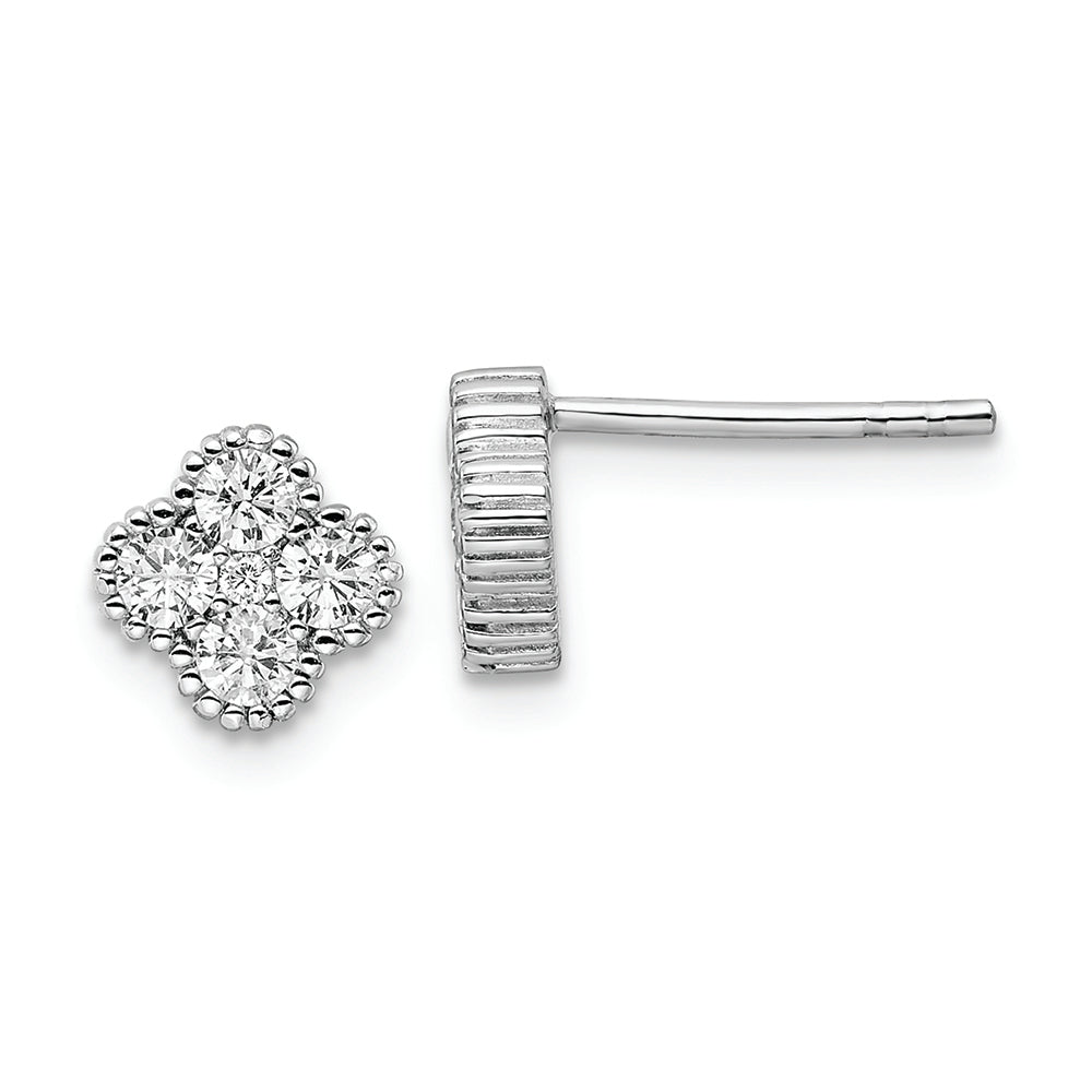 Sterling Silver Rhodium-plated CZ Post Earrings