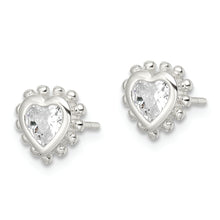 Load image into Gallery viewer, Sterling Silver Beaded Edge Heart CZ Post Earrings
