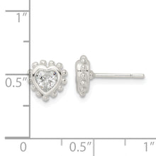 Load image into Gallery viewer, Sterling Silver Beaded Edge Heart CZ Post Earrings
