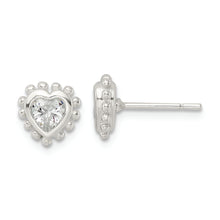 Load image into Gallery viewer, Sterling Silver Beaded Edge Heart CZ Post Earrings
