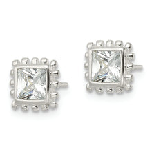 Load image into Gallery viewer, Sterling Silver Beaded Edge Square CZ Post Earrings
