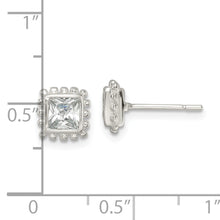 Load image into Gallery viewer, Sterling Silver Beaded Edge Square CZ Post Earrings
