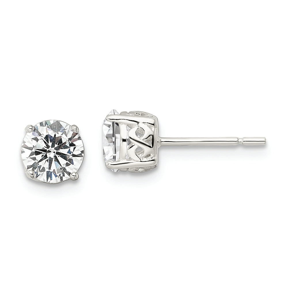 Sterling Silver Polished CZ Circle Post Earrings