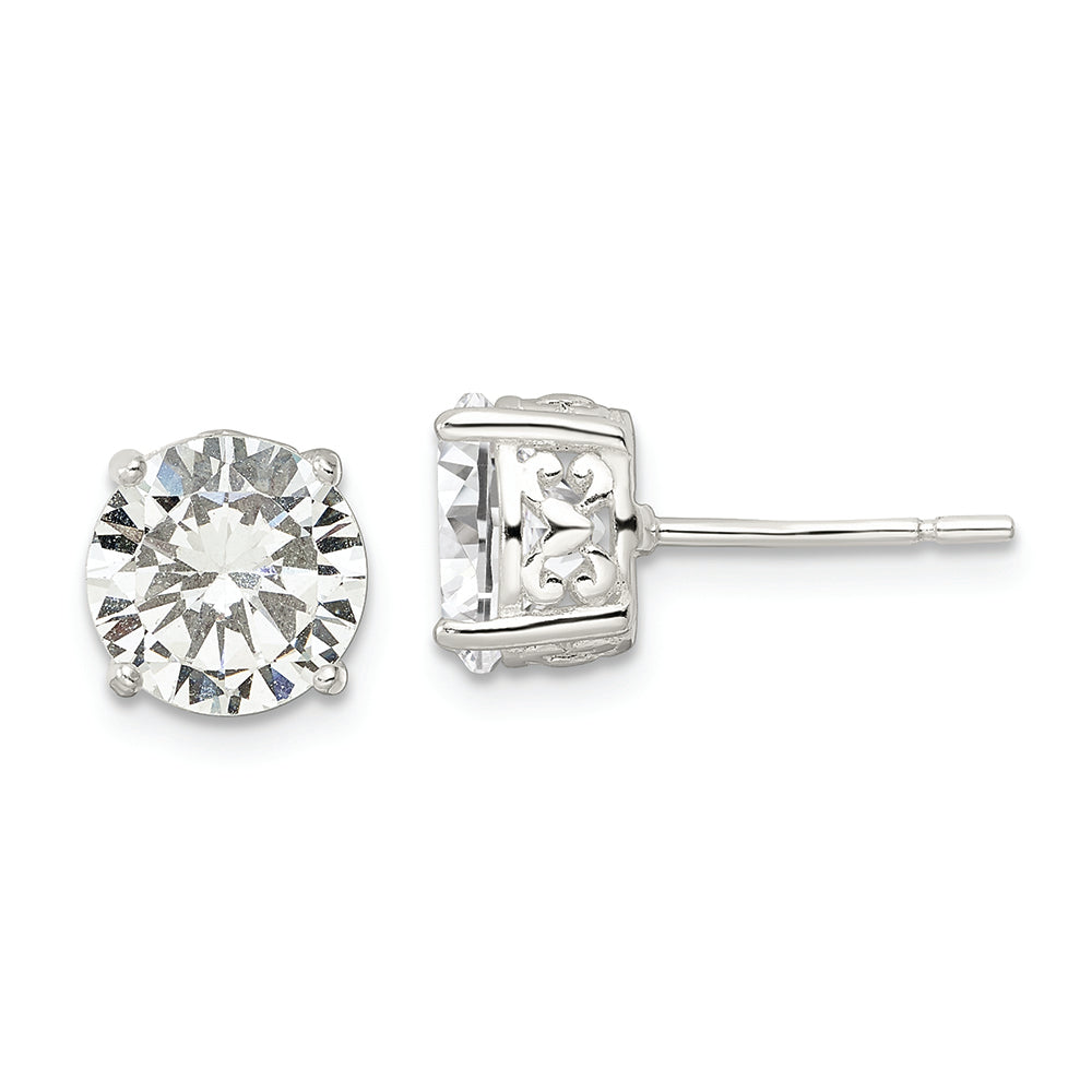 Sterling Silver Polished CZ Circle Post Earrings