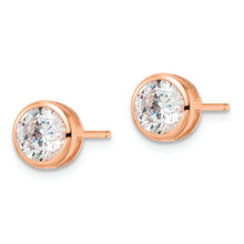 Load image into Gallery viewer, Sterling Silver Polished Rose-tone 6mm CZ Bezel Post Earrings
