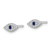 Load image into Gallery viewer, Sterling Silver Rhodium-plated Polished Blue &amp; White CZ Eye Post Earrings
