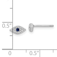 Load image into Gallery viewer, Sterling Silver Rhodium-plated Polished Blue &amp; White CZ Eye Post Earrings
