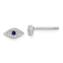 Load image into Gallery viewer, Sterling Silver Rhodium-plated Polished Blue &amp; White CZ Eye Post Earrings
