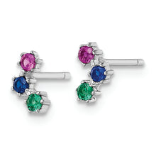 Load image into Gallery viewer, Sterling Silver Rhodium-plated Polished Multi-color CZ Post Earrings

