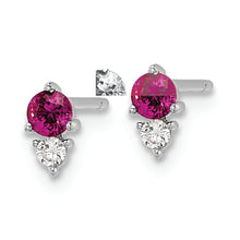 Load image into Gallery viewer, Sterling Silver Rhodium-plated Polished Red &amp; White CZ Post Earrings
