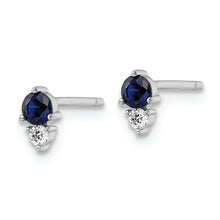 Load image into Gallery viewer, Sterling Silver Rhodium-plated Polished Blue &amp; White CZ Post Earrings
