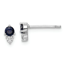Load image into Gallery viewer, Sterling Silver Rhodium-plated Polished Blue &amp; White CZ Post Earrings

