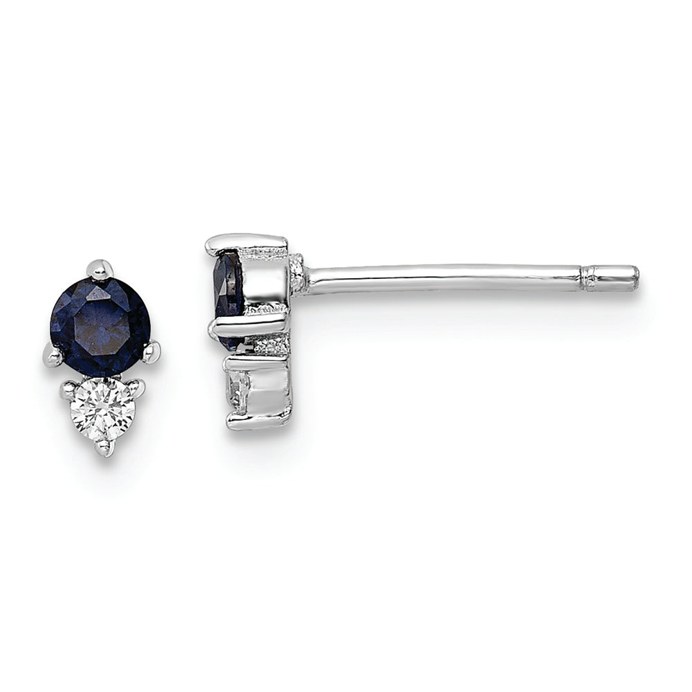 Sterling Silver Rhodium-plated Polished Blue & White CZ Post Earrings