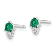Load image into Gallery viewer, Sterling Silver Rhodium-plated Polished Green &amp; White CZ Post Earrings
