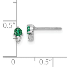 Load image into Gallery viewer, Sterling Silver Rhodium-plated Polished Green &amp; White CZ Post Earrings
