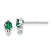Load image into Gallery viewer, Sterling Silver Rhodium-plated Polished Green &amp; White CZ Post Earrings
