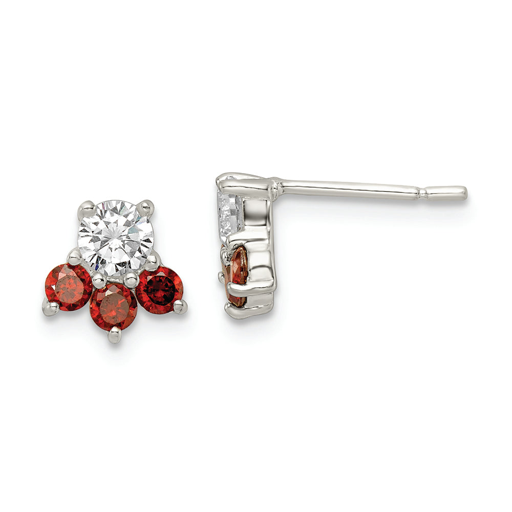 Sterling Silver Polished Red & Clear CZ Paw Print Post Earrings